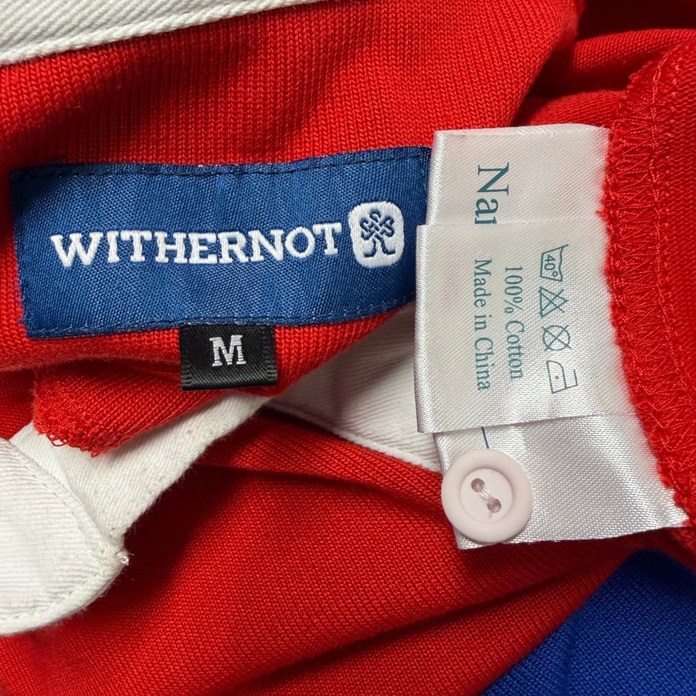 Withernot The Naiad Mens Rugby Shirt Red Blue Green Striped Cotton Size M Preppy - Picture 4 of 6